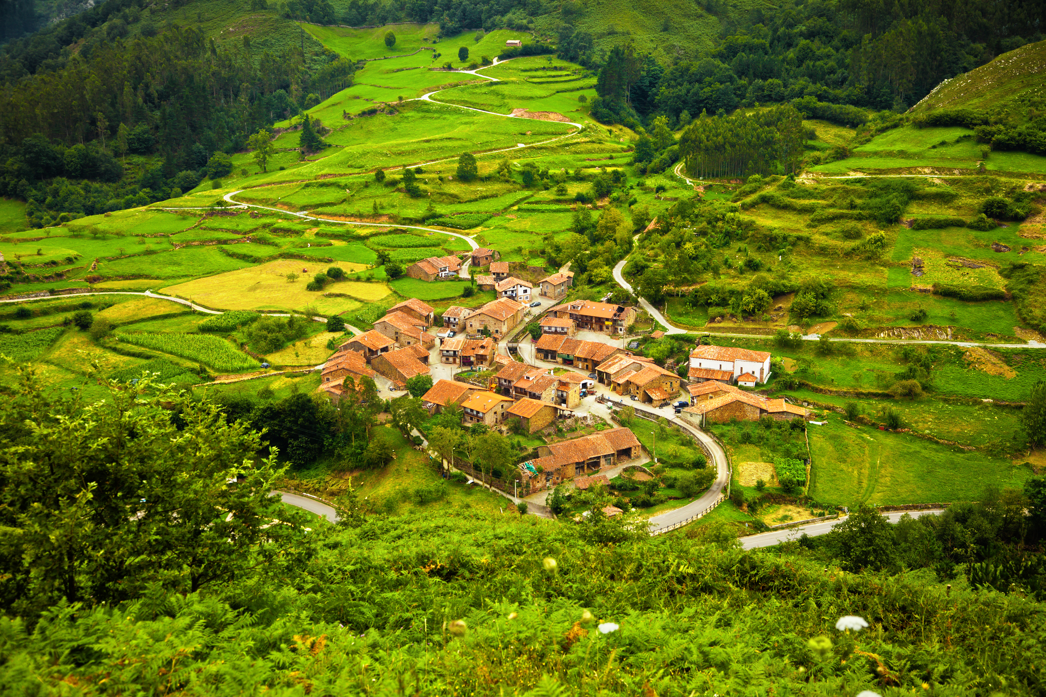 Aerial view of a typical town in Saja Valley